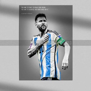Plakat Messi, wydruk na płótnie Lionel Messi, Argentyna, wydruk z motywującym cytatem, wystrój dla dzieci, prezent dla mężczyzny w jaskini, sztuka sportowa