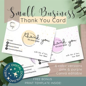 Customer Thank You Card Template for busy small business - aesthetic pink thankyou postcard, Etsy client package insert, editable in Canva