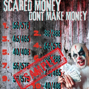 HR PYP 15 Line Bingo Board. Scared Money PYP High Roller