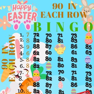 Easter 90 PYP Small Profit WTA 15 Line Bingo Board , 90 In Each Row Bingo, Easter Bunny Bingo Board