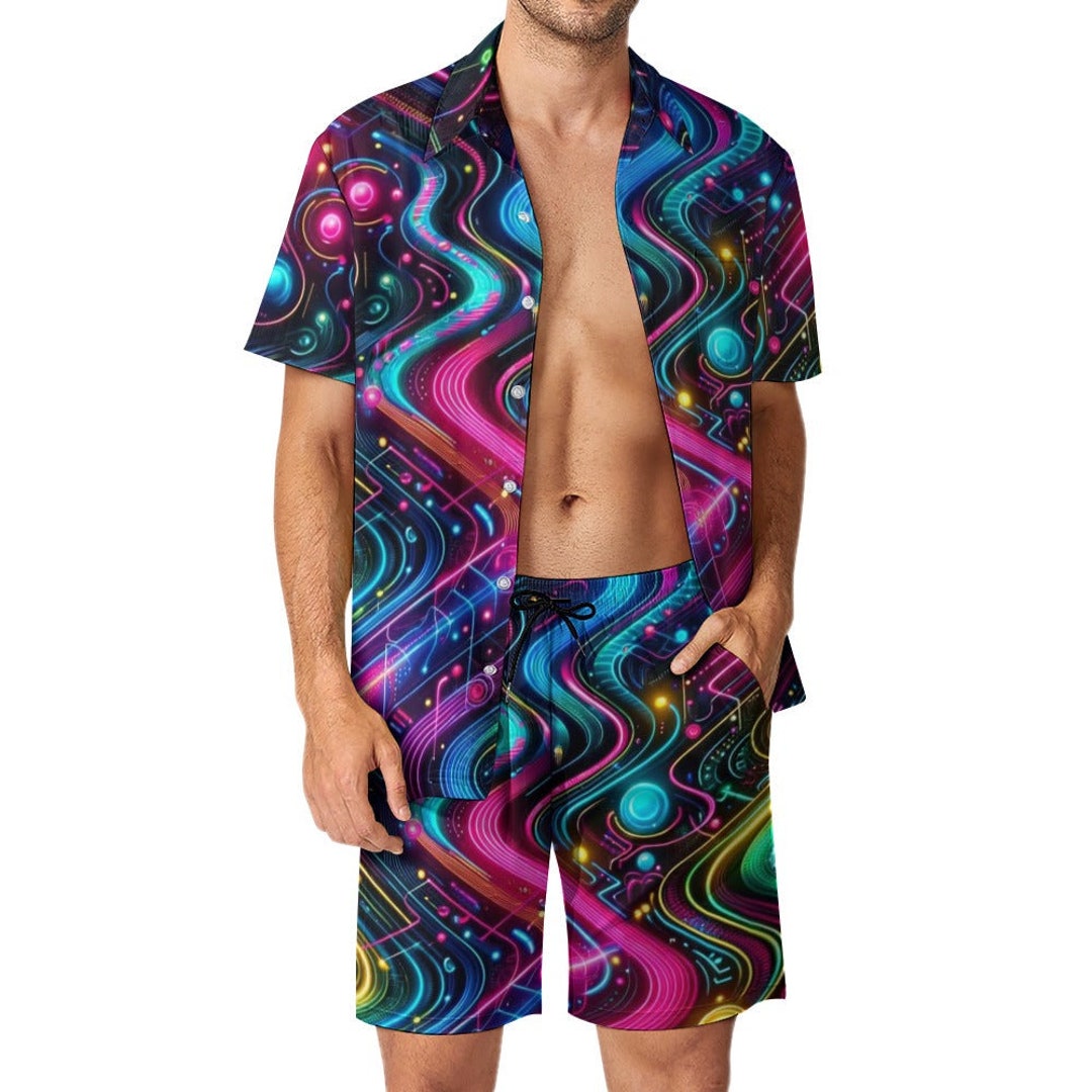 Neon Rave Fits Men Neon Pulse Men's Rave Swim Set colorful, Ravewear, Men's Shorts Set - Etsy