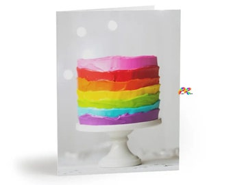 Rainbow Cake Blank Birthday or Greeting Cards (8, 16, and 24 pcs) (Pride Greeting Cards, LGBTQ Gifts)