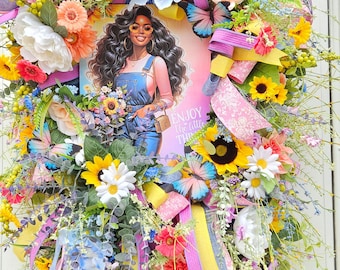 Sunflowers Wreath, Summer Wreath, HomeDecor, Everyday Deco, Daisy Wreath, Salon Decor