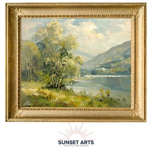 Sunlit Serenity by the Lake | Serene Nature Art Print, Digital Download, Landscape Print, Printable