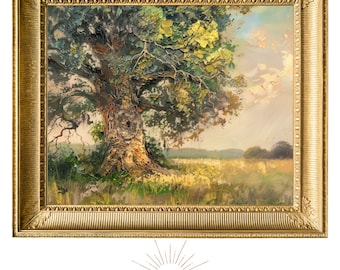 Majestic Oak Tree Print: Detailed Landscape Art (Digital Download)