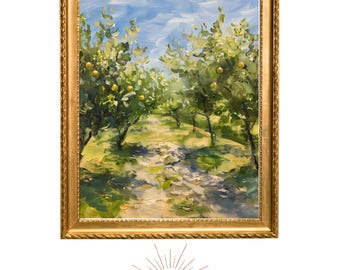 Zitronen Obstgarten Landschaft Druck: Citrus Grove Pathway (Digitaler Download)