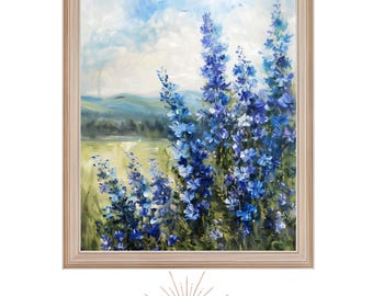 Blue Delphiniums | Wydruk kwiatowy, pobieranie cyfrowe, do druku