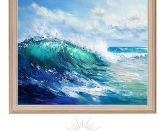 Stampa artistica Wave: dipinto dell'oceano turchese, decorazione murale costiera (download digitale)