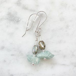 Handmade aquamarine and glass dangle earrings