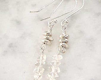 Handmade Herkimer diamond and sterling silver dangle earrings
