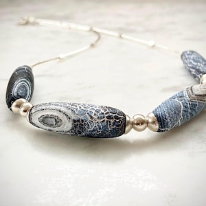 Handmade sterling silver necklace with clay beads
