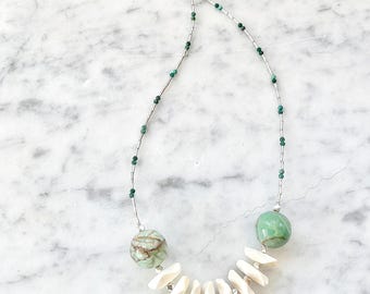 Handmade turquoise jasper, wood and Hill Tribe silver boho necklace
