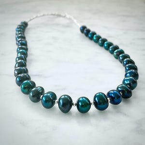 Handmade dyed pearl and sterling silver necklace