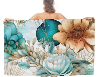 Floral beach towel, large beach towel, pool towel, vacation beach towel, birthday gift, mother's day gift, gift for her.