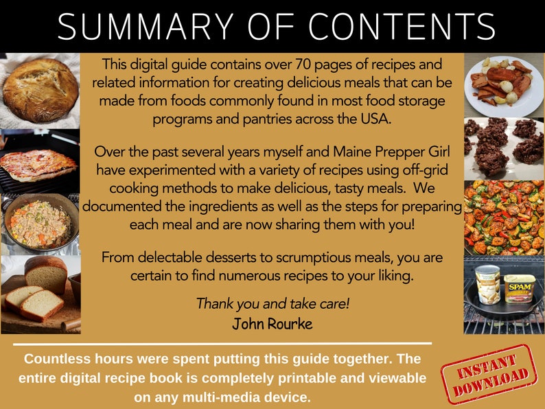 Prepper Food Storage Recipe Guide Printable Cookbook- Digital ...