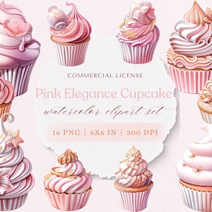 Rosa Cupcakes Clipart, Cupcake PNG, Kuchen PNG, Tee-Party-Einladungen, Dessert PNG, Cupcake Illustrationen, Süß PNG, Scrapbooking, Bäckerei PNG