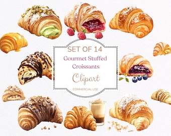 Croissant Clipart: Gourmet Stuffed Pastries, Tea Party (PNG Digital Download)
