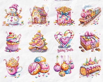 Candyland Christmas Clipart: Retro Holiday Sweets (PNG Digital Download)