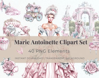 Marie Antoinette Clipart Set – Rococo Versailles PNG, French Royal Digital Art
