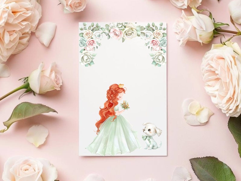 pastel green and pink princess clipart for girl room decor, nursery decor