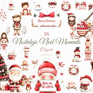 Clipart de família de Natal em aquarela, ilustração de elemento de Natal, Tis the Season png, clipart de Natal, rena, guirlanda de elfo de boneco de neve PNG