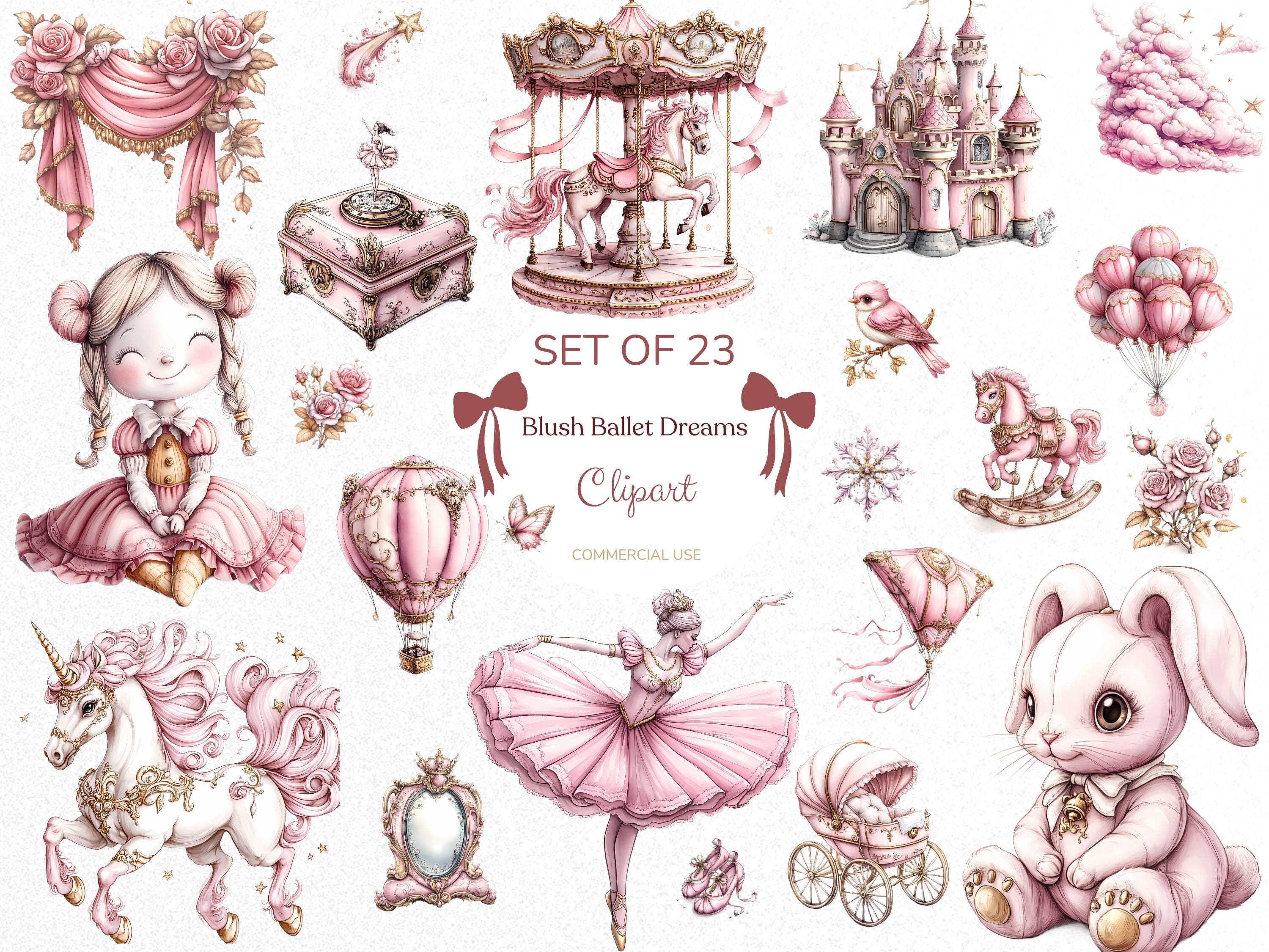 Watercolor Pink Carousel Ballerina Clipart, ballerina baby graphics png, Vintage Carousel Pony, Nursery Ballerina PNG, Baby shower Clipart