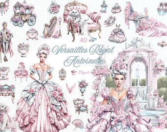 Marie Antoinette Watercolor Clipart: Rococo French Palace PNG (Digital Download)