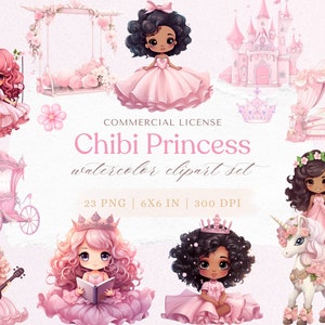 Little Princess Clipart, Chibi Clipart, Cute Chibi Princess Illustrations, Princess Carriage Clipart, Nursery Decor, Chibi Stickers
