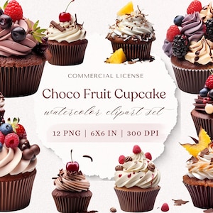 Imágenes prediseñadas de cupcakes, 12 cupcakes de chocolate PNG, cupcakes de frutas PNG para invitaciones a fiestas de té, ilustración de cupcakes, postre PNG, postre de chocolate