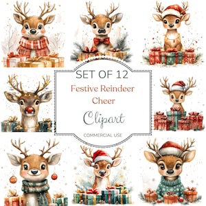 Clipart di renne stravaganti ad acquerello, PNG di renne divertenti, PNG di renne di Natale, design di diario spazzatura, pacchetto di sublimazione di Natale divertente