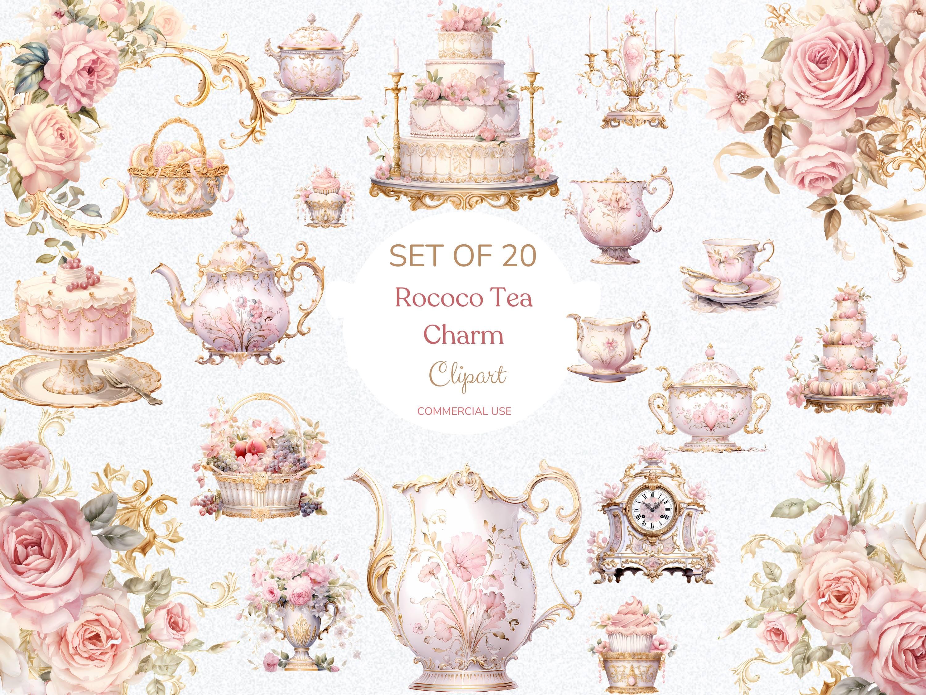Rococco Tea Party Rococo Tea Party Clipart: Pink & Gold French Palace PNG (digital ...