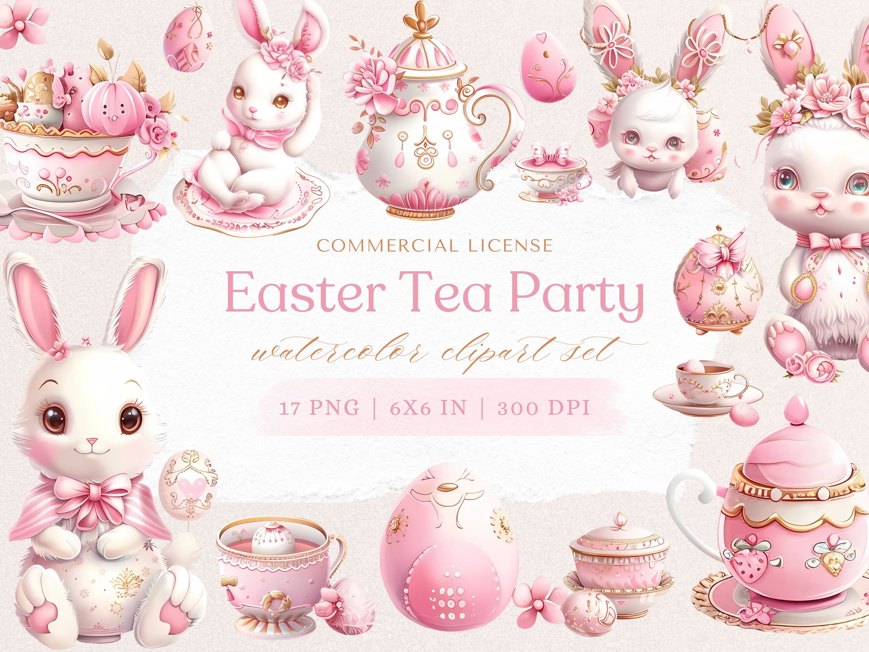 Easter Tea Party Clipart Bunny Tea Party PNG Tea Time Clipart Tea Cup Clip art Easter Rabbit Clipart Watercolor Clipart for Tea Party Cards