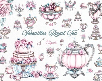 Versailles Tea Party Clipart: Rococo Watercolor PNG (Digital Download)