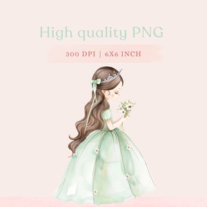 pastel green and pink princess clipart for girl room decor, nursery decor