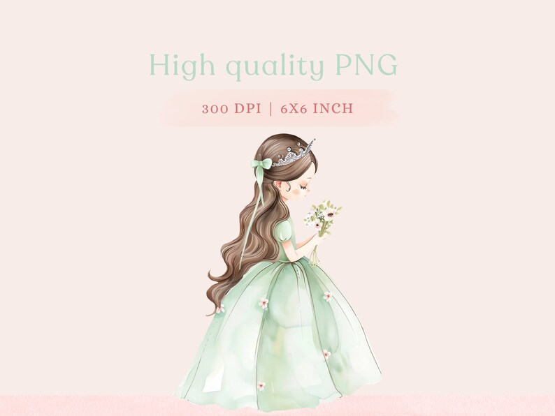 pastel green and pink princess clipart for girl room decor, nursery decor