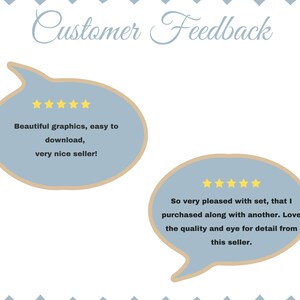 May include: Two customer reviews with five-star ratings. The first review says "Beautiful graphics, easy to download, very nice seller!" The second review says "So very pleased with set, that I purchased along with another. Love the quality and eye for detail from this seller."