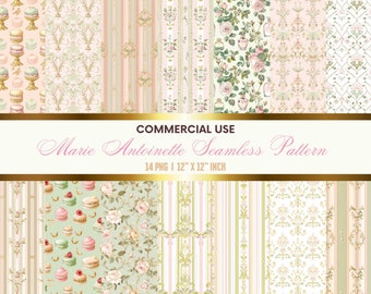 Marie Antoinette Pattern, Floral Digital Paper, Versailles Patterns, Rococo Digital Paper, Pink and Green Patterns, Macaron Digital Paper