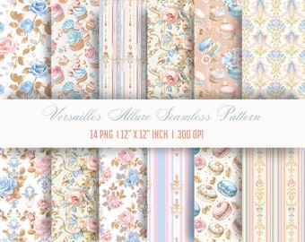 Rococo Floral Digital Paper: Marie Antoinette Roses Pattern (PDF)