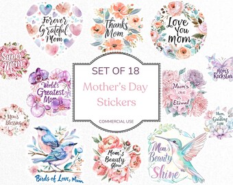 Mother's Day Sticker Clipart: Floral Mom PNG (Digital Download)
