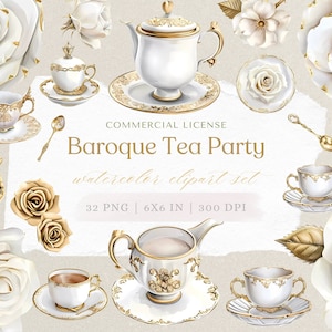 Teeparty Clipart Aquarell Tee PNG weiße Rosen, Teezeit Clip Art Teetasse Clipart Teeparty PNG weiße Rosen PNG Floral ClipArt