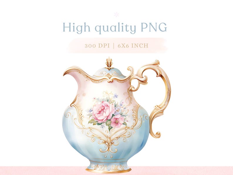 May include: A blue and white porcelain teapot with gold accents and floral designs. The teapot has a delicate handle and a lid with a finial.