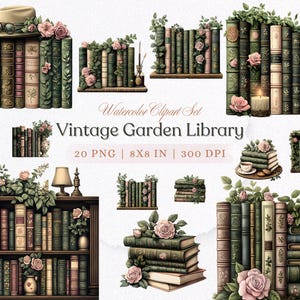 Watercolor Book Spines Clipart, Instant Digital Download, Vintage Books, Bookshelf Clipart, Digital Paper Craft, Book Border Bundle PNG Set