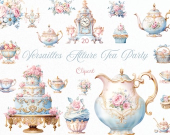 Rococo Tea Party Clipart: Watercolor Tea Cup PNG (Digital Download)