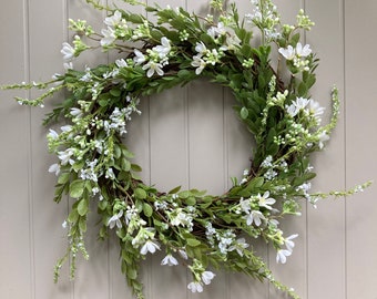 White Blossom Wreath, Modern Farmhouse Wreath