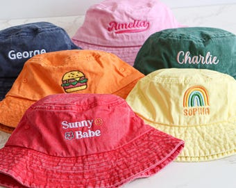Personalized Embroidery Children's Retro Washed Bucket Hat - Children's Bucket Hat - Customized Children's Hat - Christmas Gift