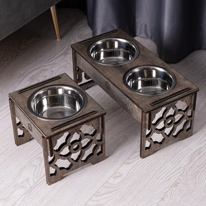 Gamelle pour chien avec support - Simple ou double, support moderne en bois pour nourriture pour animaux de compagnie, gamelle surélevée pour chien, mangeoire pour chien, cadeaux pour maman de chien