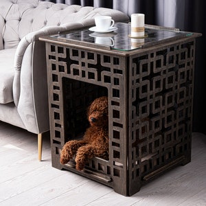 Wooden Dog Pet House, Wooden Dog Indoor House, Wood Dog Puppy Crate, Modern Side Table Pet House, Dog Crates, Dog Mom Dad Gift