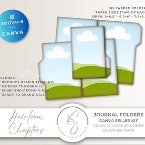 Heirloom Chapters Canva Seller Kit Junk Journal Tabbed Folder Template with Mockups Video Frames, H36