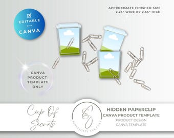 Plantilla de producto de Canva "Cup of Secrets", clip oculto con marcos editables de arrastrar y soltar, C2