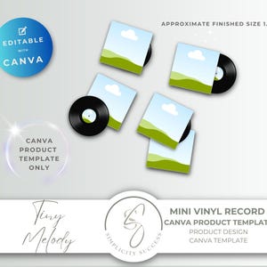 Tiny Melody Canva Product Template – Mini Vinyl Record and Covers Editable for Junk Journal Creators, T32